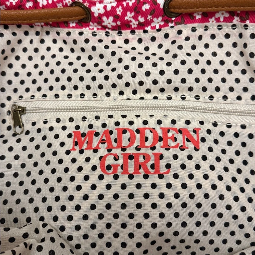 Madden Girl Red Floral Canvas Backpack with Tan Trim